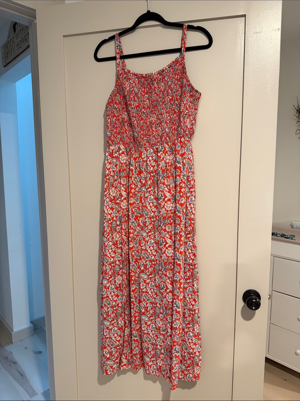 Old Navy Red Floral Smocked Maxi Dress with Adjustable Straps